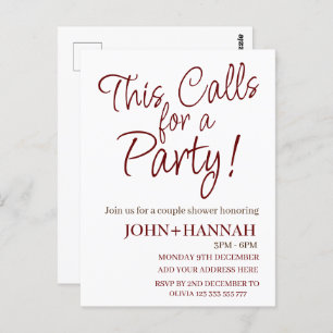 This Calls For a Party Funny Co-ed Couple Shower Postcard