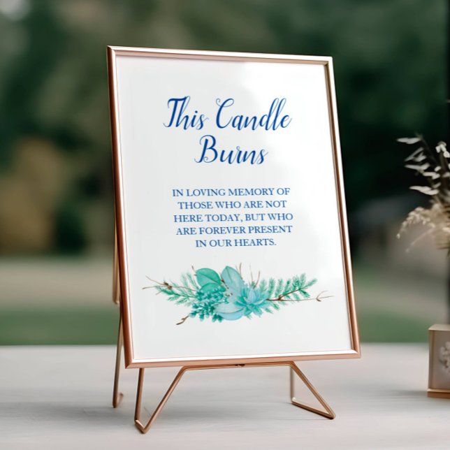 This Candle Burns Greenery Blue Wedding Memorial Poster (Creator Uploaded)