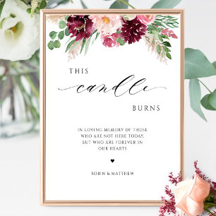 This Candle Burns, In Memory Burgundy Wedding Sign