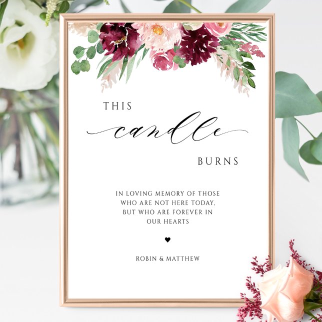 This Candle Burns, In Memory Burgundy Wedding Sign (Creator Uploaded)