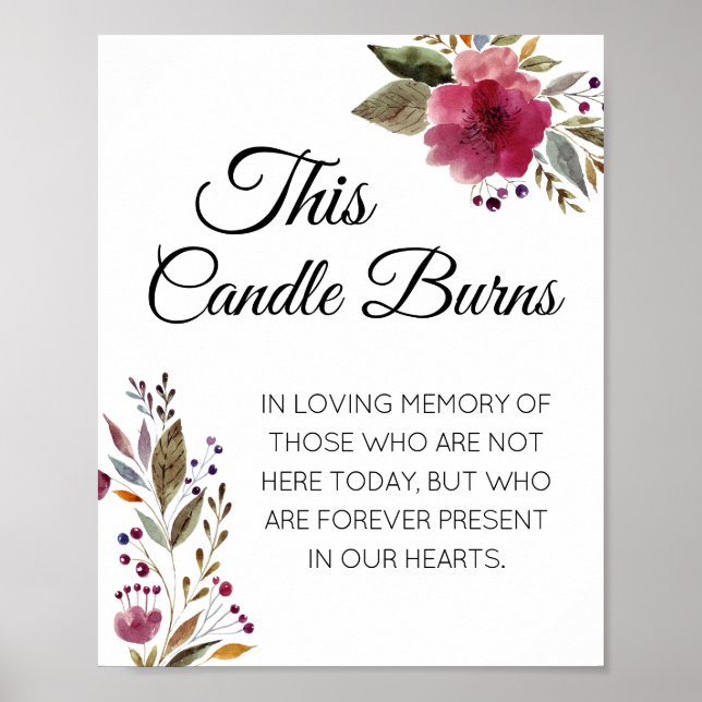 This Candle Burns Maroon Wedding Memorial Poster (Front)