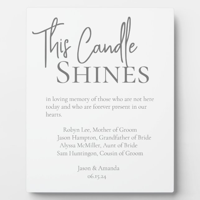 This Candle Shines Wedding Tribute Sign Plaque (Front)