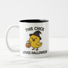 This Chick Loves Halloween Funny Two-Tone Coffee Mug