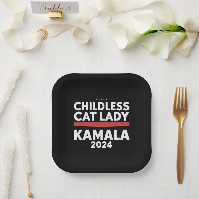 This Childless Cat Lady is Voting Kamala 2024 Paper Plate (Wedding)