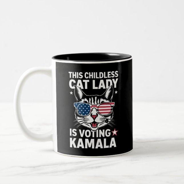 This Childless Cat Lady is Voting Kamala Election Two-Tone Coffee Mug (Left)