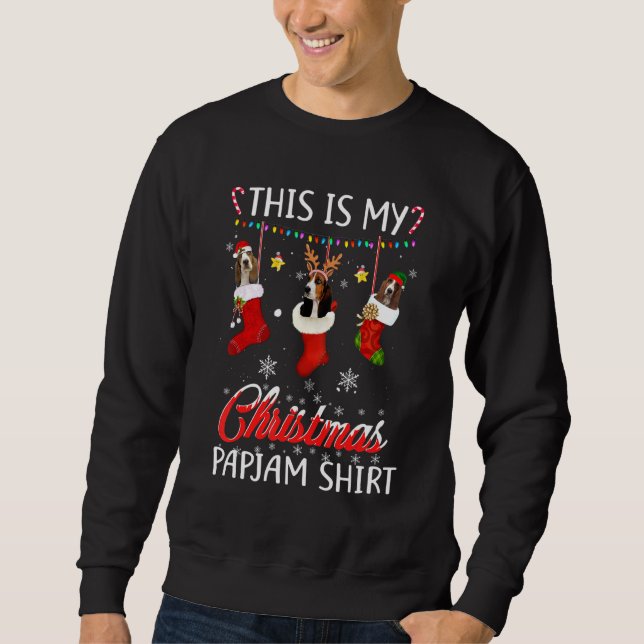 This Christmas Pajama Basset Hound In Socks   Dog Sweatshirt (Front)