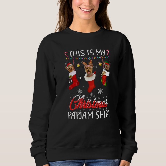 This Christmas Pajama Yorkshire In Socks  Dog Sweatshirt (Front)