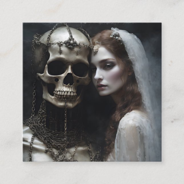 This close up demonic bride chained by rusty chain square business card (Front)