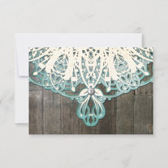 This Country Lace and Wood Rustic RSVP Card (Front)
