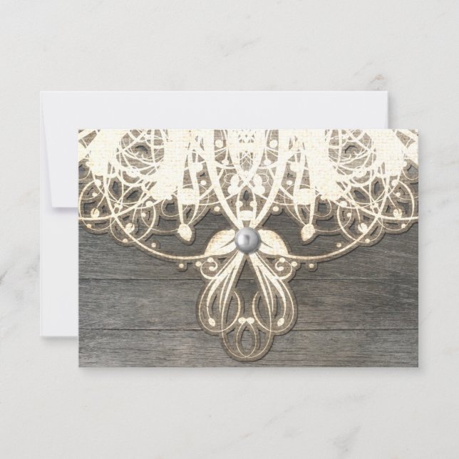 This Country Lace and Wood Rustic RSVP Card (Front)
