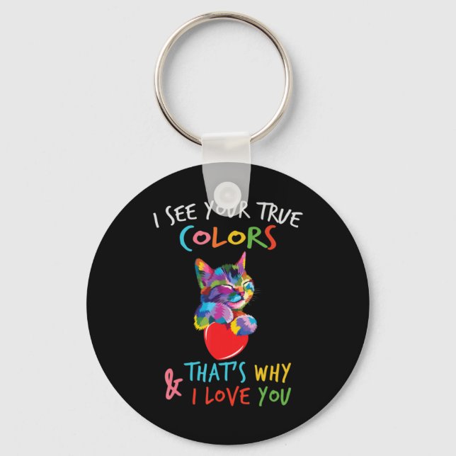 This Cute Autism Awareness Cat design with a beaut Key Ring (Front)