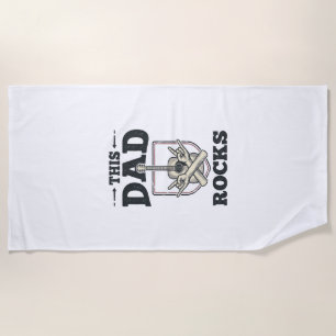 This Dad Rocks Vintage Guitar Dad Shirt Design (3) Beach Towel