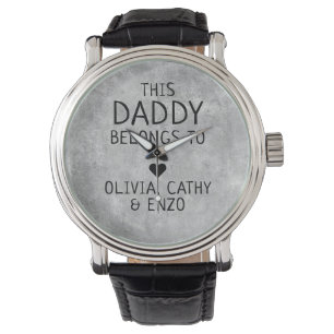 This Daddy Belongs To Children's Name Heart Gray Watch