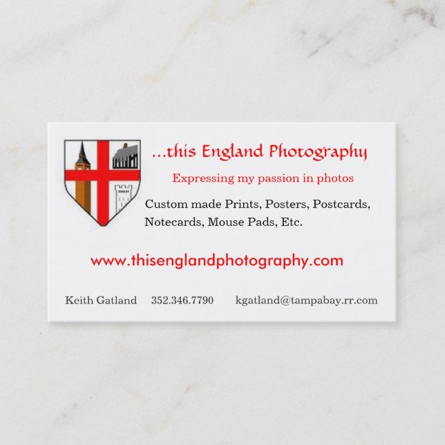 This England Photography Business Card (Front)