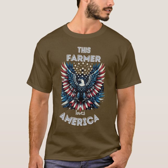 This Farmer Loves America Patriotic Eagle  T-Shirt (Front)