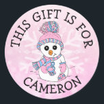 This Gift is For Name Tag Cute Snowman Christmas<br><div class="desc">Sweet hand drawn pink and blue snowman with Christmas Lights cartoon with snowflake personalised gift tag for Christmas gifts.</div>