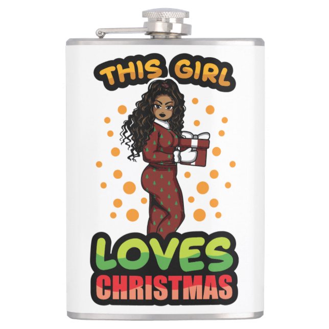 This Girl Loves Christmas Pajama Melanin Sista Hip Flask (Front)