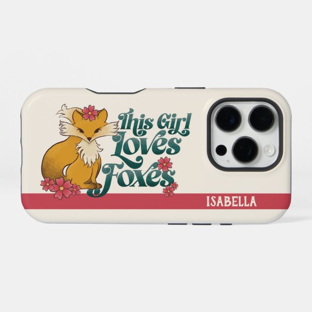 This Girl Loves Foxes with Flowers Custom Name iPhone Case (Back Horizontal)