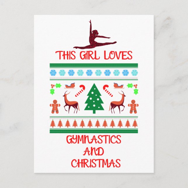 This Girl Loves Gymnastics and Christmas Postcard (Front)