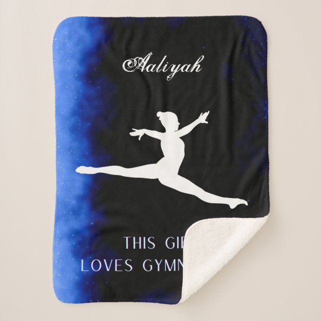 This Girl Loves Gymnastics Black, Blue, White   Sherpa Blanket (Front)