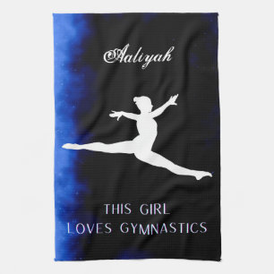 This Girl Loves Gymnastics Black, Blue, White Tea Towel