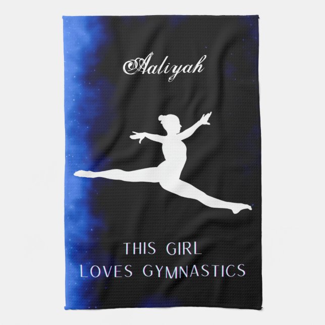 This Girl Loves Gymnastics Black, Blue, White   Tea Towel (Vertical)
