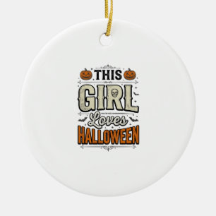 This Girl Loves Halloween Vintage Shirt Design_1 Ceramic Tree Decoration