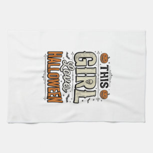 This Girl Loves Halloween Vintage Shirt Design_1 Tea Towel