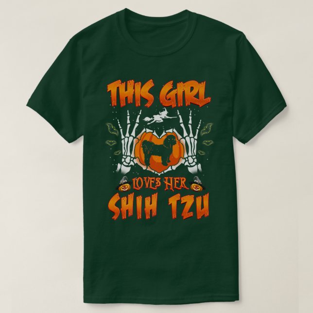 This Girl Loves Her Shih Tzu Dog Funny Halloween C T-Shirt (Design Front)