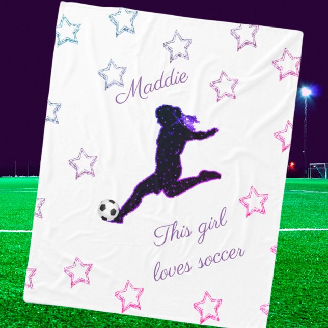 This Girl Loves Soccer Stars & Sparkles Fleece Blanket (Creator Uploaded)