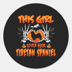 This Girl Loves Tibetan Spaniel Dog Halloween Classic Round Sticker