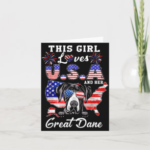 This Girl Loves USA and Dog 4th of July Great Dane Card