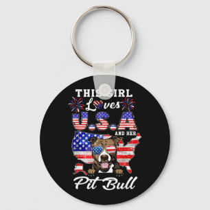 This Girl Loves USA and Dog 4th of July Pit Bull Key Ring