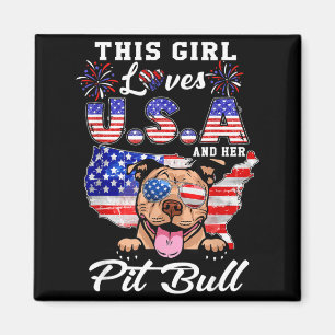 This Girl Loves USA and Dog 4th of July Pit Bull Magnet