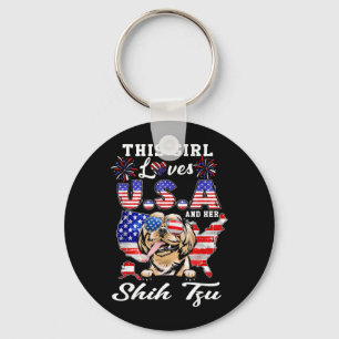This Girl Loves USA and Dog 4th of July Shih Tzu Key Ring