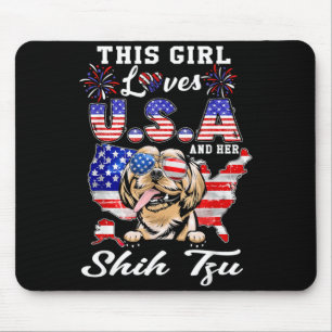 This Girl Loves USA and Dog 4th of July Shih Tzu Mouse Pad
