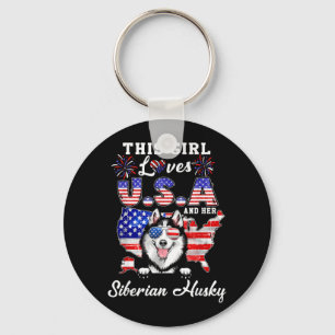 This Girl Loves USA and Dog 4th of July Siberian Key Ring
