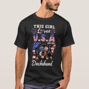 This Girl Loves Usa And Her Dog 4th Of July Dachsh T-Shirt