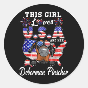 This Girl Loves USA Dog 4th of July Doberman Classic Round Sticker