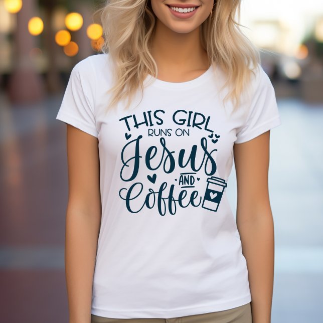 This Girl Runs on Jesus and Coffee Christian T-Shirt (This Girl Runs on Jesus and Coffee Christian T-Shirt)