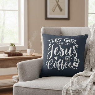 This Girl Runs on Jesus and Coffee Cushion