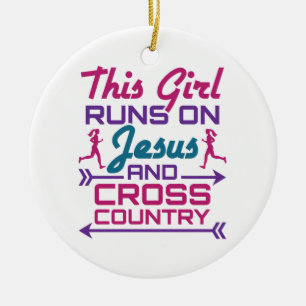 This Girl Runs on Jesus and Cross Country Ceramic Tree Decoration
