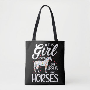 This Girl Runs on Jesus And Horses Tee Horse Lover Tote Bag