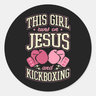 This Girl Runs On Jesus And Kickboxing Christian  Classic Round Sticker