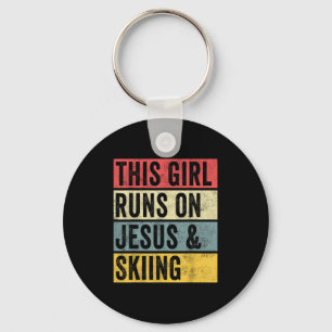 This Girl Runs On Jesus And Skiing Skier Snow Jet Key Ring