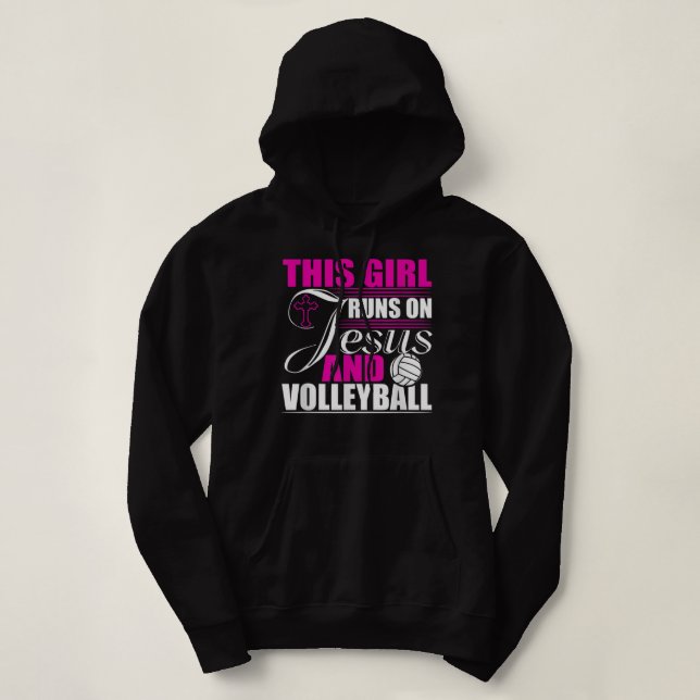 This Girl Runs on Jesus and Volleyball Christian G Hoodie (Design Front)