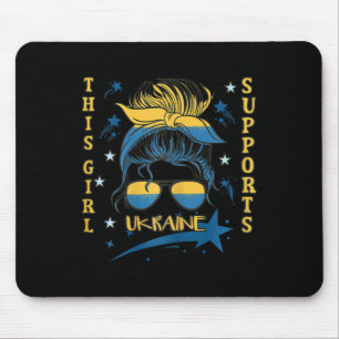 This Girl Supports Ukraine Messy Bun Flag Sungles Mouse Pad