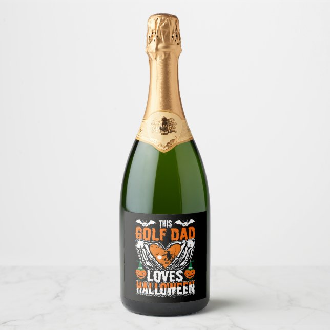 This Golf Dad Loves Halloween Sparkling Wine Label (Front)