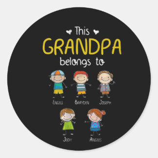 This Grandpa Belongs To Cute Family Personalised Classic Round Sticker