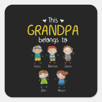 This Grandpa Belongs To Cute Family Personalised Square Sticker